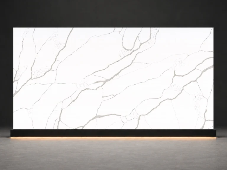Calacatta Branch Quartz P8621 white quartz slab with grey branch-like veins