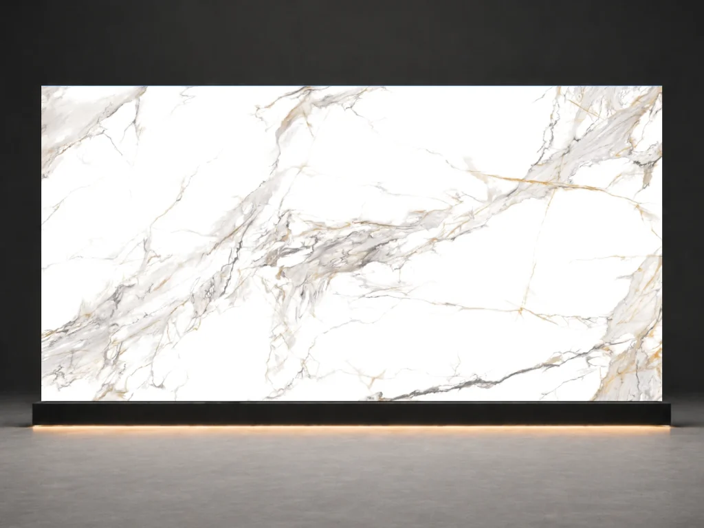 Statuario Venato Printed Quartz Slab R4520 slab cover showing a stone-inspired printed quartz surface for interior projects.