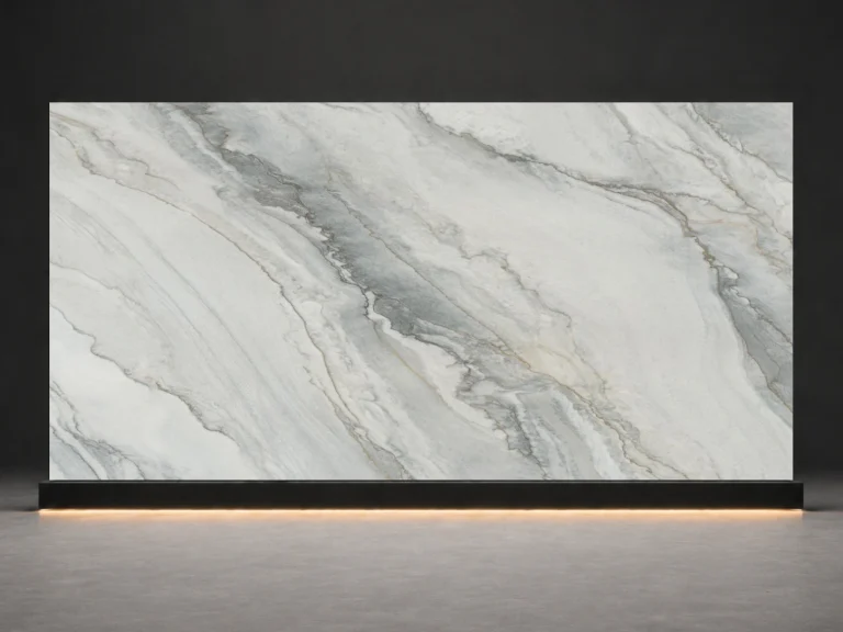 White Macaubas Printed Quartz Slab R4515 slab cover showing a stone-inspired printed quartz surface for interior projects.