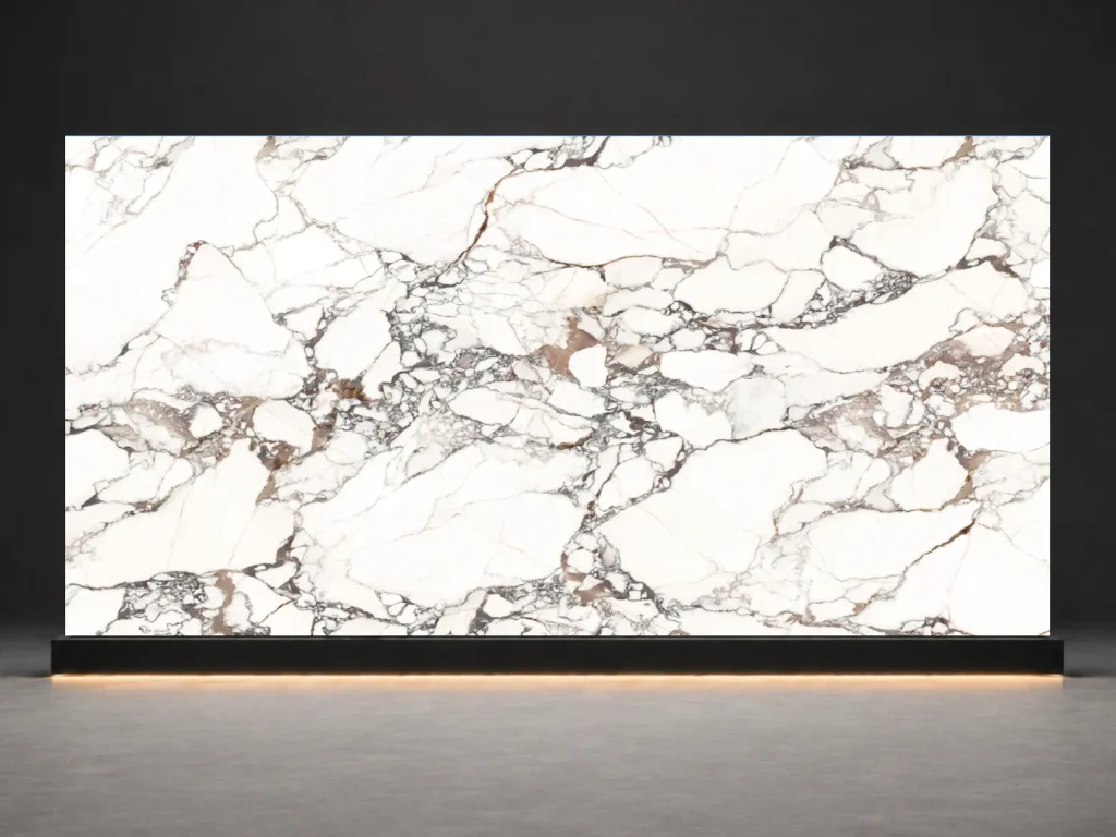 Full slab texture of Arabescato Corchia Printed Quartz Slab R4517 showing engineered printed quartz pattern movement and surface detail.