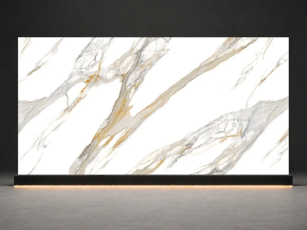 Calacatta Green Printed Quartz Slab R4527 slab cover showing a stone-inspired printed quartz surface for interior projects.