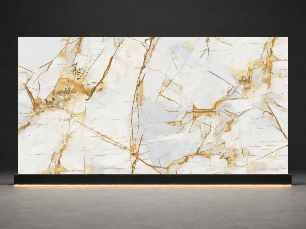 Calacatta Macchia Vecchia Printed Quartz Slab R4521 slab cover showing a stone-inspired printed quartz surface for interior projects.