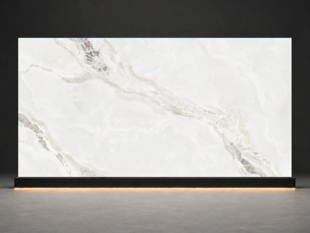 Full slab texture of Mont Blanc Printed Quartz Slab R4505 showing engineered printed quartz pattern movement and surface detail.