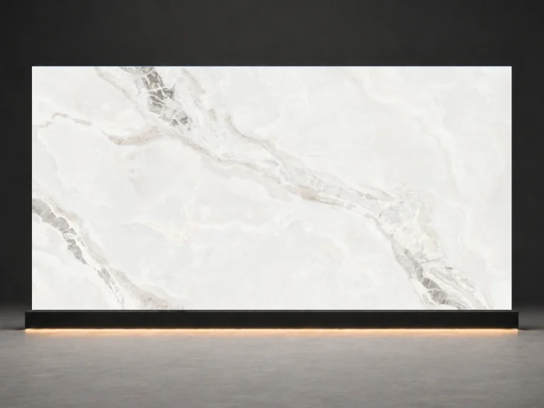 Full slab texture of Mont Blanc Printed Quartz Slab R4505 showing engineered printed quartz pattern movement and surface detail.