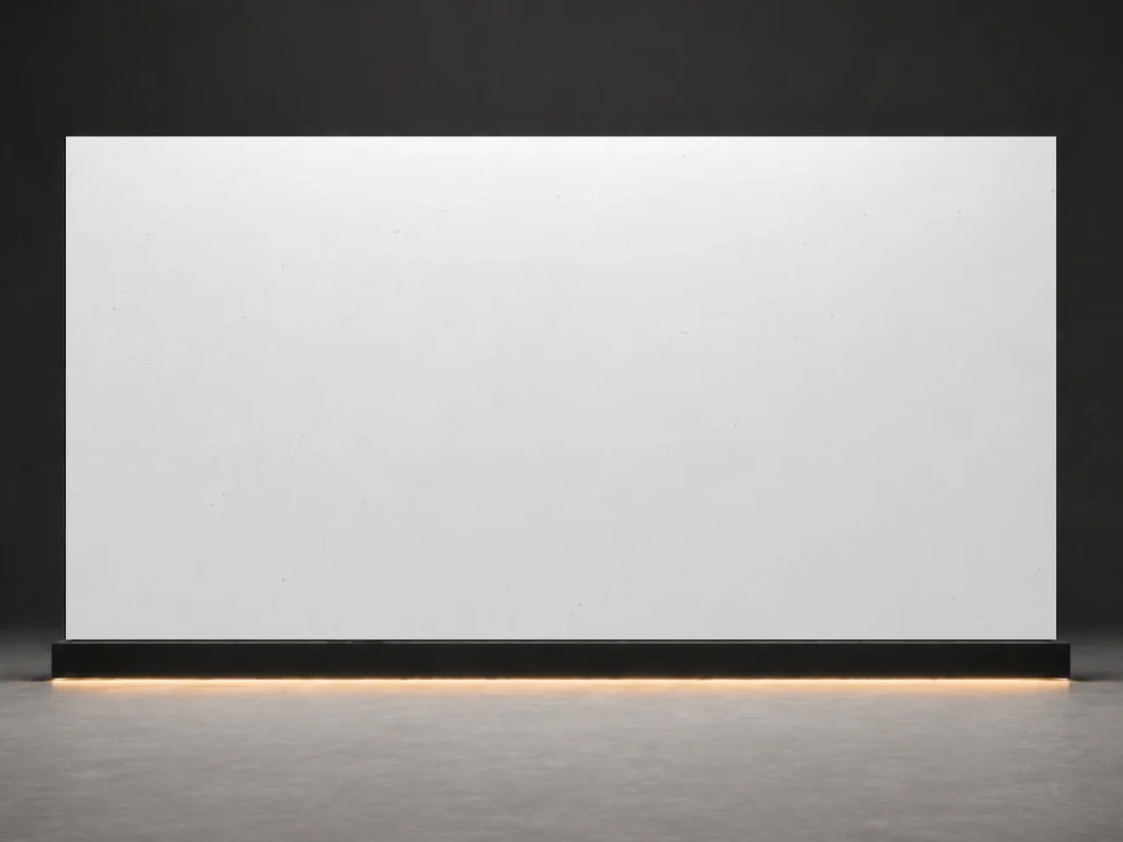 Polar White Quartz P6815 slab cover with ultra-minimal white quartz surface and faint light grey micro veins from LIVO Quartz Malaysia factory