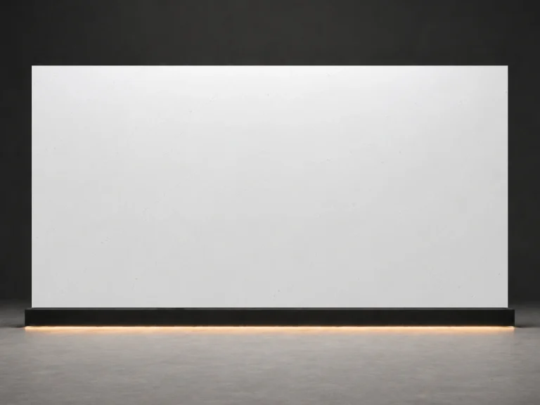 Polar White Quartz P6815 slab cover with ultra-minimal white quartz surface and faint light grey micro veins from LIVO Quartz Malaysia factory