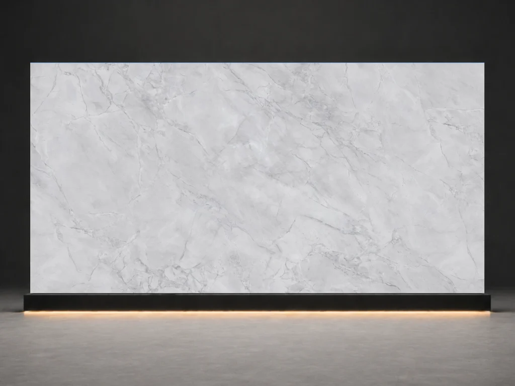 Super White Printed Quartz Slab R4513 slab cover showing a stone-inspired printed quartz surface for interior projects.