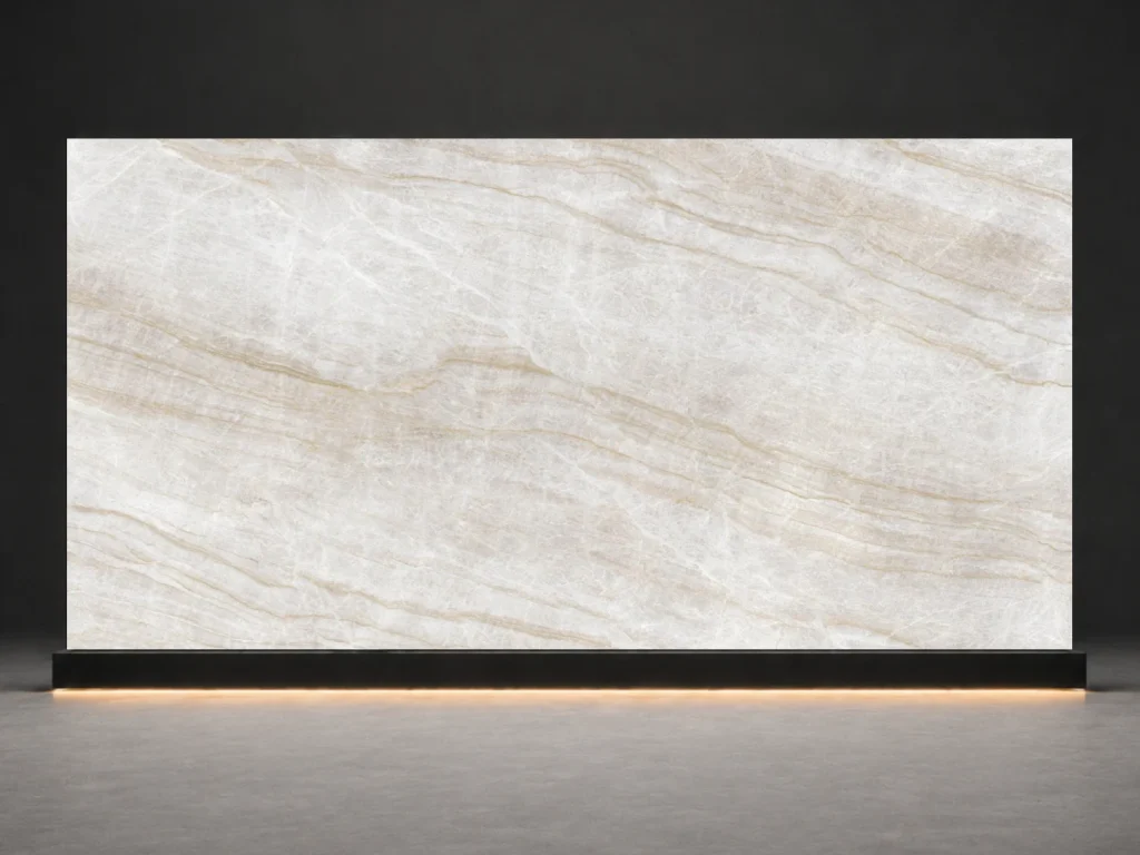 Taj Mahal Printed Quartz Slab R4537 slab cover showing a stone-inspired printed quartz surface for interior projects.