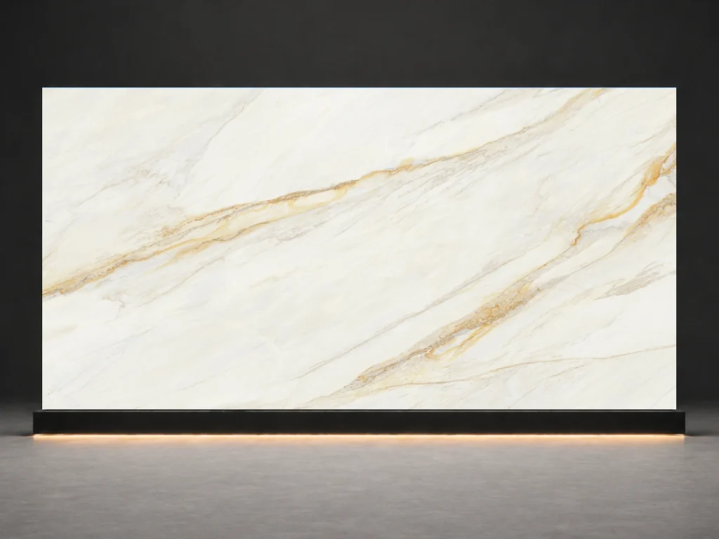 Calacatta Lincoln Printed Quartz Slab R4508 slab cover showing a stone-inspired printed quartz surface for interior projects.