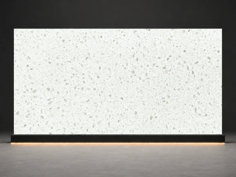 Arctic Sparkle Quartz D950 slab cover with arctic white base and fine sparkle aggregate texture from LIVO Quartz Malaysia factory
