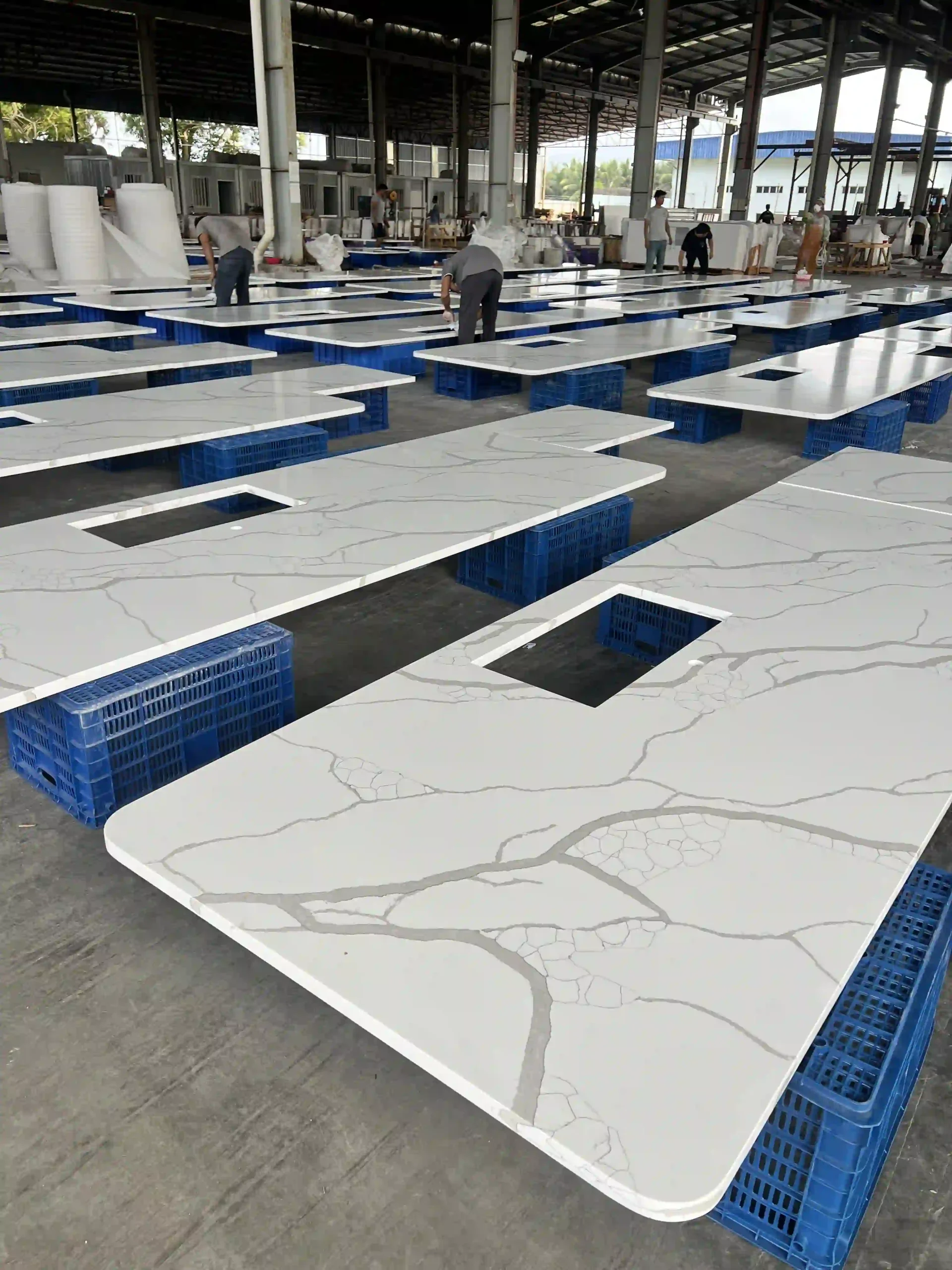 Calacatta style quartz countertop with a precision sink cutout