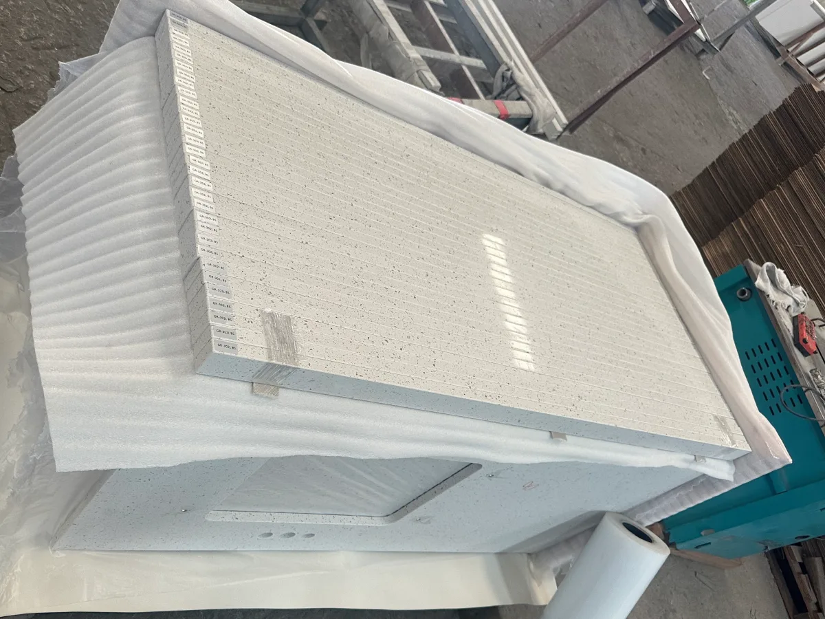 Homewood hospitality project quartz components packed for shipment