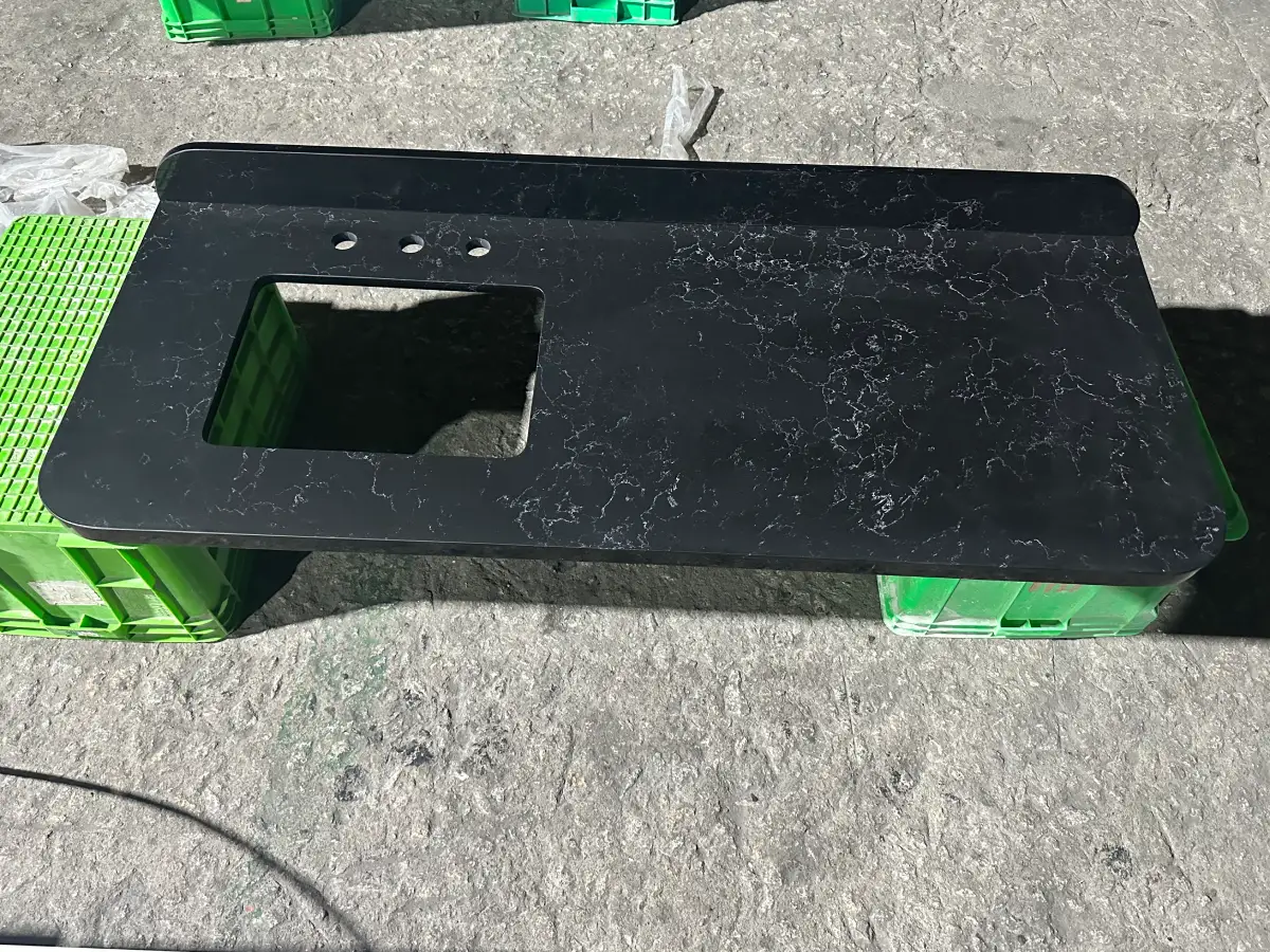 Black quartz fabricated cutout detail for Hilton Texas hospitality project