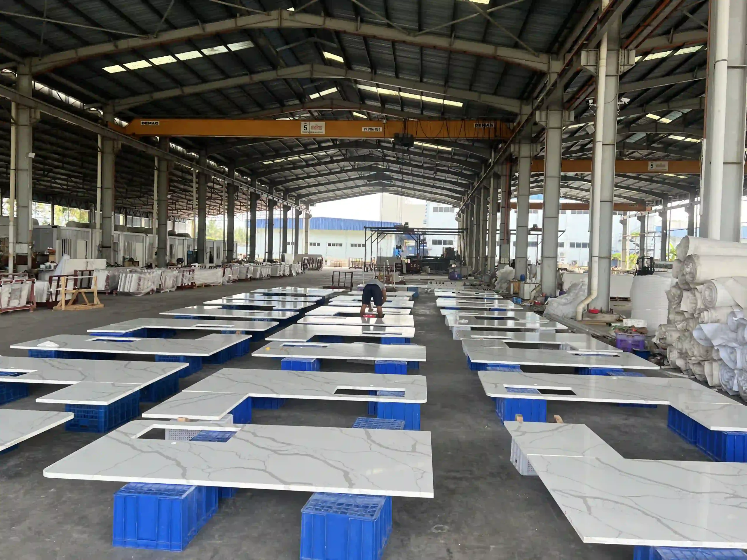 Large batch of fabricated quartz countertops for a multi-family project