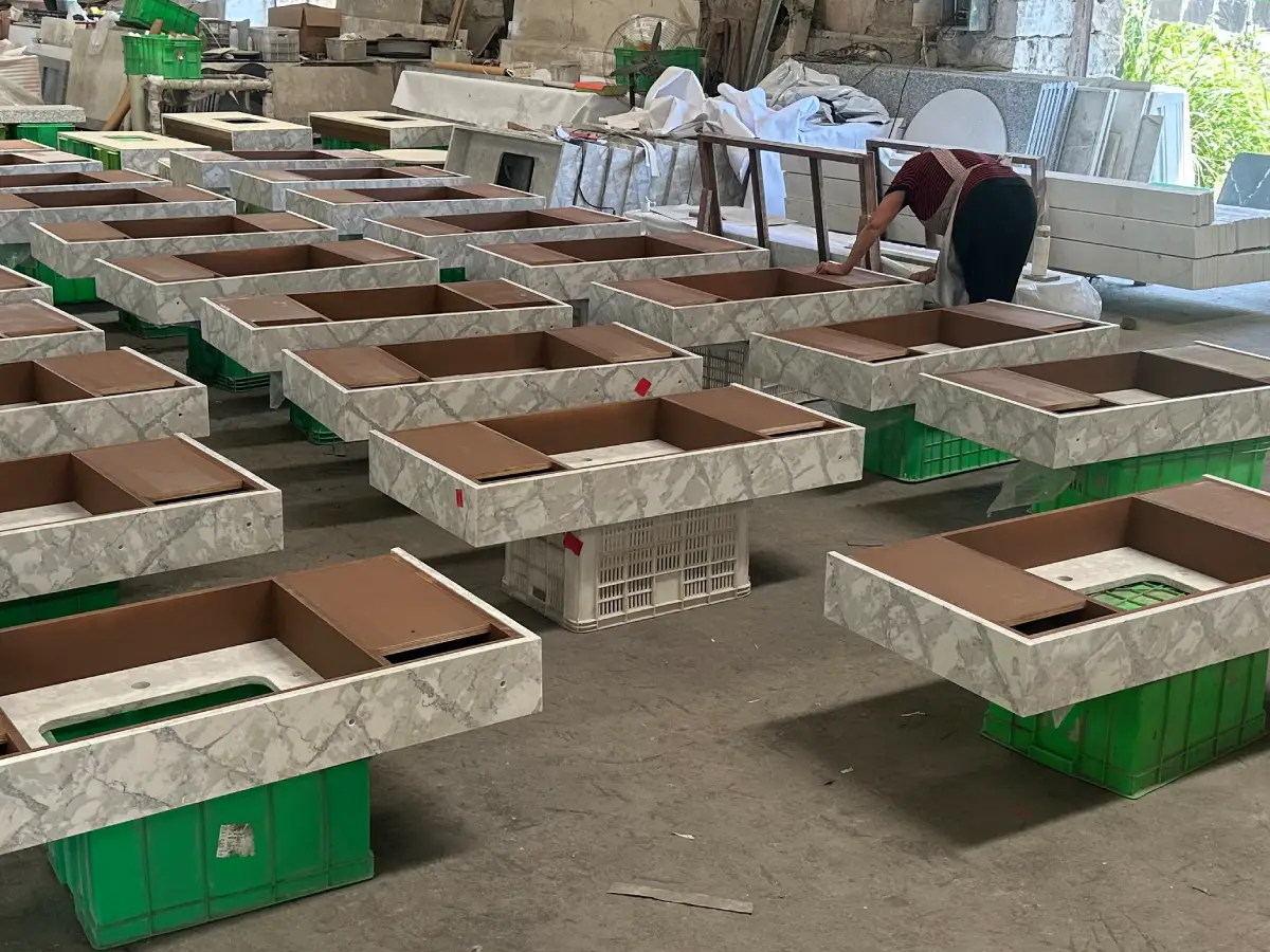 Le Méridien San Diego quartz countertops during factory production